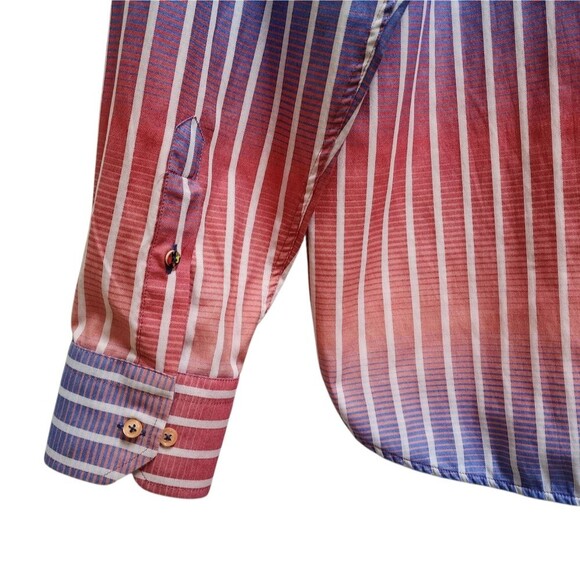Luchiano Visconti Shirt Mens XL Blue Red Striped Cotton Modal Button Flip Cuff - Picture 7 of 16